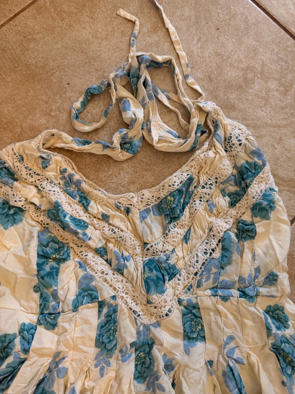 Free People Lovers Heart Cream Maxi Dress with Teal Floral Print - Picture 4 of 8